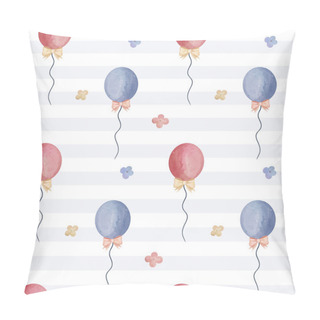 Personality  Seamless Pattern With Watercolor Balloons And Flowers. Cute Childish Wallpaper. Vector Background In Pastel Colors Pillow Covers