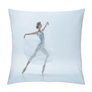 Personality  Elegant Ballerina In White Dress Dancing In Studio, Isolated On White Pillow Covers