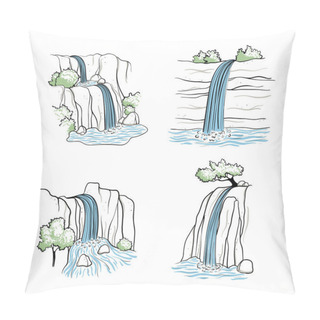 Personality  Vector Illustration Of Waterfall. Pillow Covers
