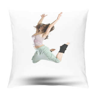 Personality  Jumping Young Dancer Isolated On White Background Pillow Covers