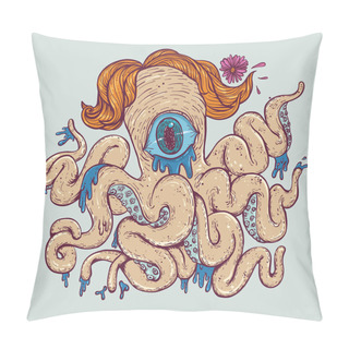 Personality  Vector Graffiti Style Illustration Of A Octopus Monster, Characters Uniting To Chaotic. Pillow Covers