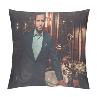 Personality  Confident Well-dressed Man In Luxury Bathroom Interior. Pillow Covers
