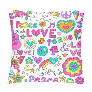 Personality  Peace, Love, Music And Flower Power Psychedelic Groovy Notebook Doodle Vector Illustration Design Elements Pillow Covers