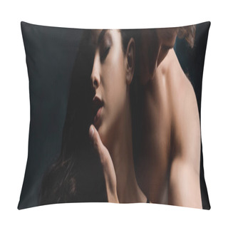 Personality  Sensual Man Hugging Beautiful Girl, Isolated On Black  Pillow Covers