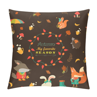 Personality  Autumn Forest Seamless Pattern With Cute Animals Pillow Covers