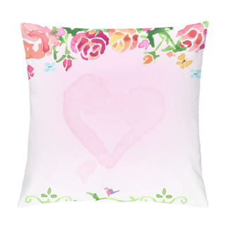 Personality  Watercolor Flowers Background On The Day Of Roses With Heart In The Center. Valentine's Day. Vector Pillow Covers