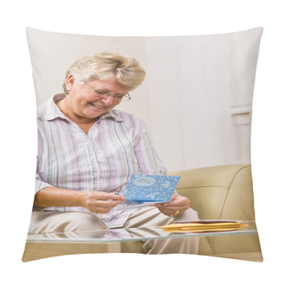 Personality  Senior Woman Reading Note Card Pillow Covers