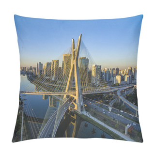 Personality  Suspension Bridge. Cable-stayed Bridge In The World. Sao Paulo City, Brazil, South America.  Pillow Covers