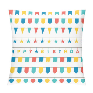 Personality  Colorful Bunting And Garland Set Vector Illustration. Pillow Covers