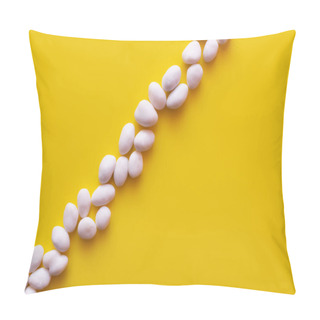 Personality  Top View Of Row With Peeled Pine Nuts On Yellow Background Pillow Covers