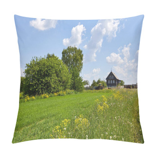 Personality  Russia. View Of The Village. Summer Rural Landscape With Houses Pillow Covers