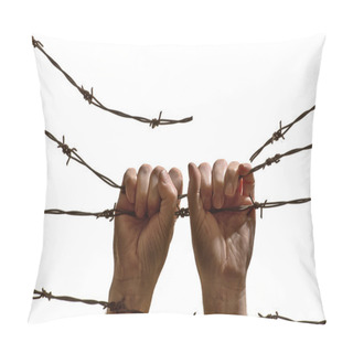 Personality  Two Hands Hanging On The Barbed Wire Pillow Covers