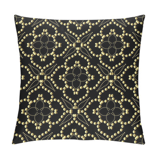 Personality  Black And Gold Dotted Seamless Pattern. Ornamental Vector Background. Repeat Polka Dots Backdrop. Decorative Intricate Floral Hand Drawn Ornament With Abstract Flowers, Leaves, Dots, Dotted Lines. Pillow Covers