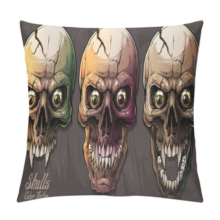 Personality  Detailed Graphic Colorful Human Skulls Set Pillow Covers