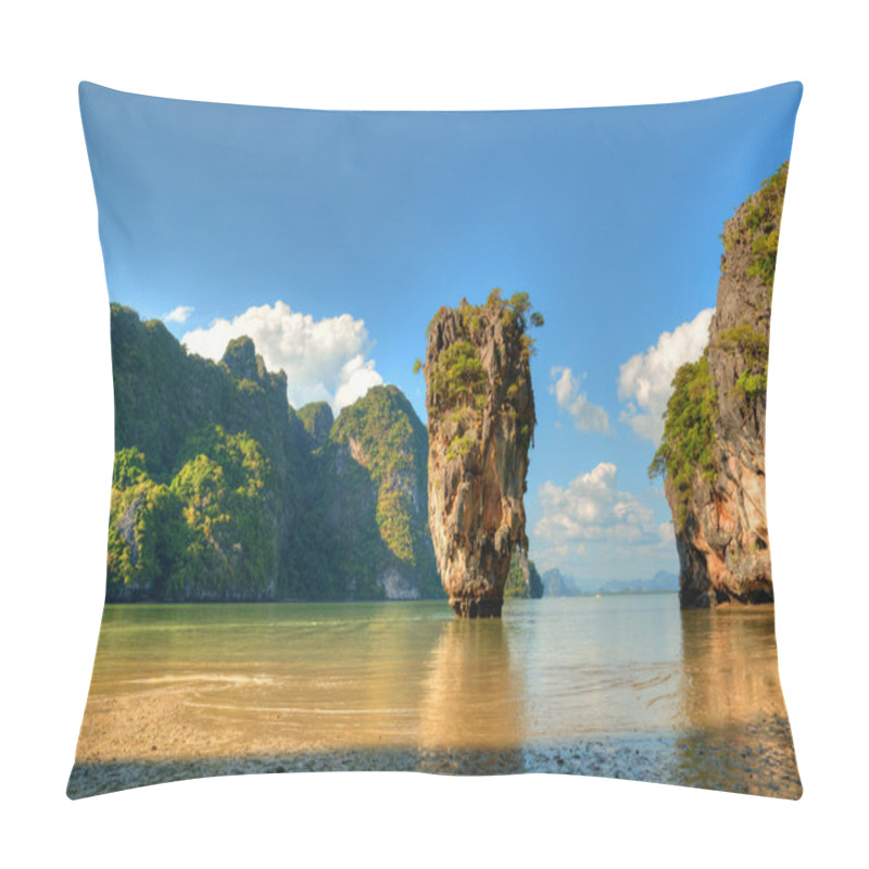 Personality  View Of Ko Tapu Island Near Phuket From Wet Sandy Coast Pillow Covers