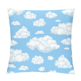 Personality  Vector Clouds In The Blue Sky Seamless Pattern. Background Illustration With Cloudy Sky In Cartoon Flat Simple Style. Pillow Covers