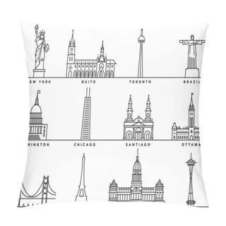 Personality  Set Of Famous American Landmarks Pillow Covers