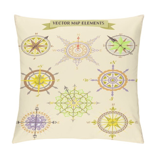 Personality  Windrose And Compass Vector Set For Map Builder And Cartography Vector Illustrations Pillow Covers