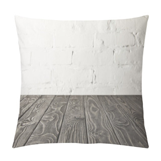 Personality  Dark Grey Wooden Tabletop And White Wall With Bricks Pillow Covers