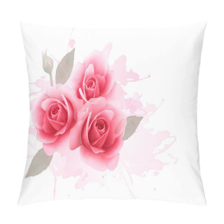 Personality  Holiday Gift Cardl With Three Pink Roses. Vector. Pillow Covers