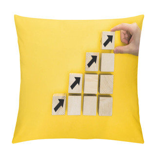 Personality  Top View Of Man Holding Cube With Directional Arrow Isolated On Yellow, Quality Concept  Pillow Covers