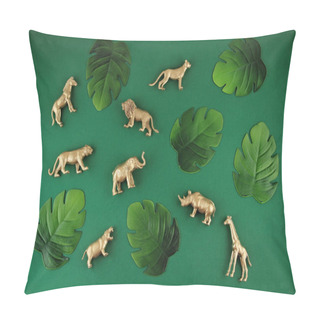 Personality  Abstract Green Background With Tropical Leaves And Exotic Animal Pillow Covers