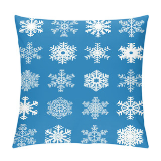 Personality  Set Of Different White Snowflakes On A Blue Background Pillow Covers