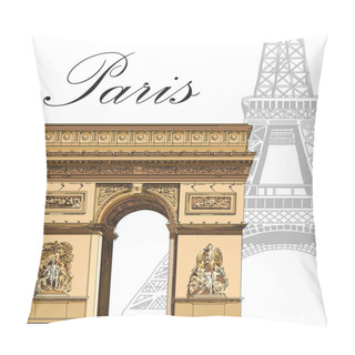 Personality  Vector Colored Triumphal Arch With Eiffel Tower Pillow Covers