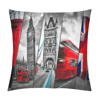 Personality  Collage Of Different Famous Symbols Of London, UK. Pillow Covers