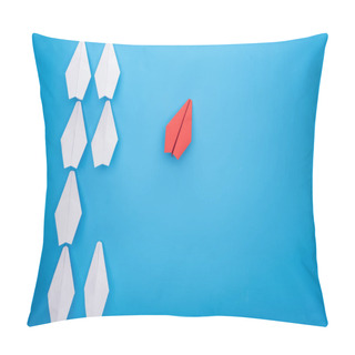 Personality  Flat Lay With White And Red Paper Planes On Blue Pillow Covers