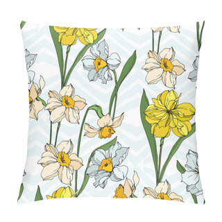Personality  Vector Narcissus Floral Botanical Flowers. Black And White Engraved Ink Art. Seamless Background Pattern. Pillow Covers