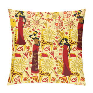 Personality  Seamless Vector Background On An African Theme With Traditional Elements Pillow Covers
