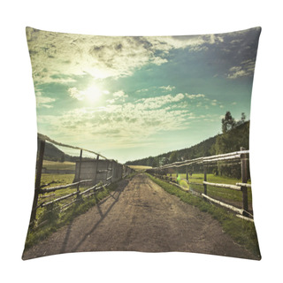 Personality  Beautiful View Of The Sunset In A Field On A Rural Road Pillow Covers