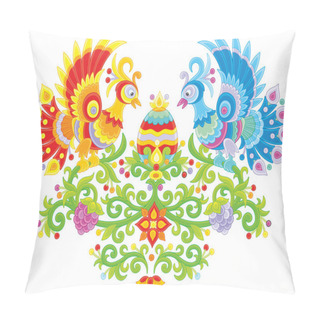 Personality  Ornate Easter Egg And Firebirds Among Decorative Leaves, Flowers And Berries Pillow Covers