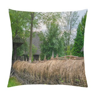 Personality  The Hay And Wood Fence In Front Of Marinca House, Maramures Village Museum, Romania Pillow Covers