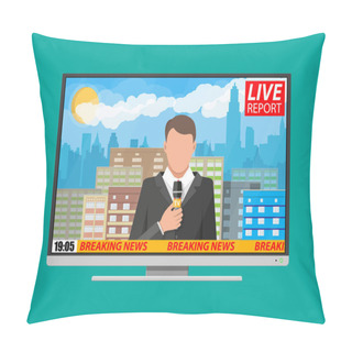Personality  News Announcer In The Studio Pillow Covers