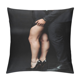 Personality  Cropped View Of Man Touching Dress Of Girlfriend Isolated On Black  Pillow Covers