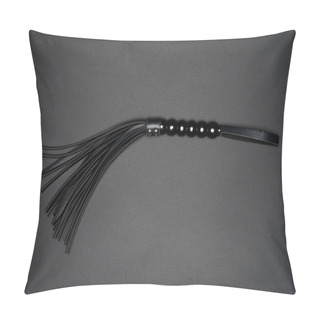 Personality  Leather Handle Black Flogging Whip Isolated On Grey Pillow Covers
