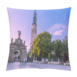 Personality  Poland, Czestochowa - July 19, 2023: Jasna Gora Fortified Monastery And Church. Polish Catholic Pilgrimage Site With Black Madonna Pillow Covers