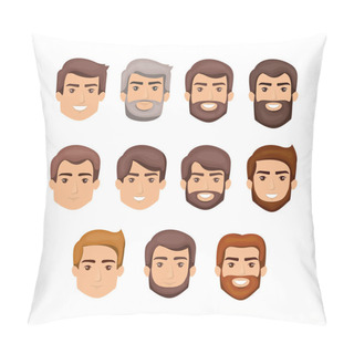 Personality  White Background With Male Faces With Hair And Beard Styles Pillow Covers