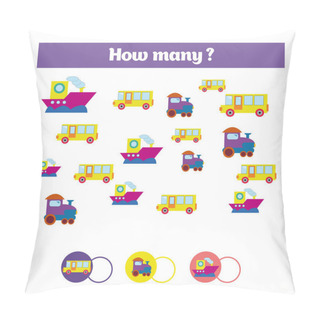Personality  Counting Educational Children Game, Kids Activity Sheet. How Many Objects Task. Learning Mathematics, Numbers, Addition Theme Pillow Covers