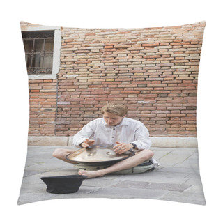 Personality  Musician Playing Hang Drum Near Hat On Urban Street In Venice  Pillow Covers