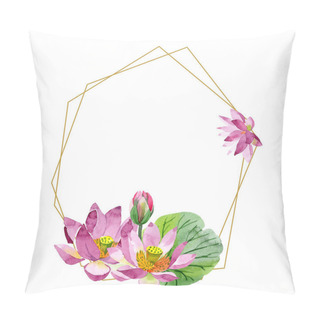 Personality  Beautiful Purple Lotus Flowers Isolated On White. Watercolor Background Illustration. Watercolour Drawing Fashion Aquarelle. Frame Border Ornament Crystal. Pillow Covers