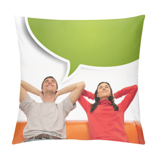 Personality  Young Couple Sitting On Sofa And Dreaming Pillow Covers