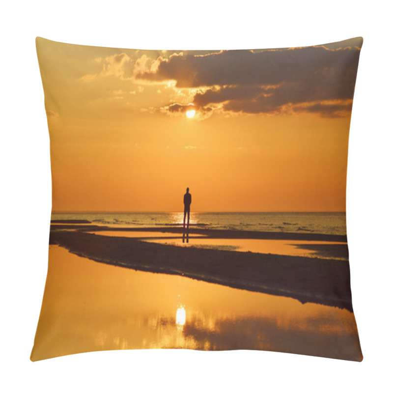 Personality  Silhouette Of A Man Watching Sunset On A Seashore Pillow Covers
