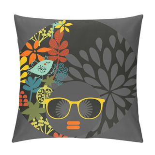 Personality  Black Head Woman With Pattern Hair. Pillow Covers