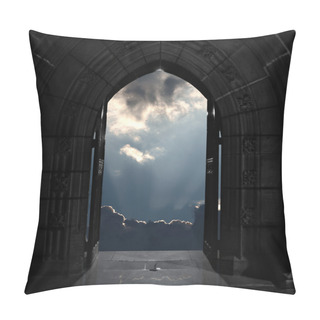 Personality  Looking Through Old Church Doors Towards Stormy Sky Pillow Covers
