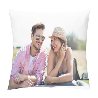 Personality  Couple Enjoying A Drive In A Convertible Pillow Covers