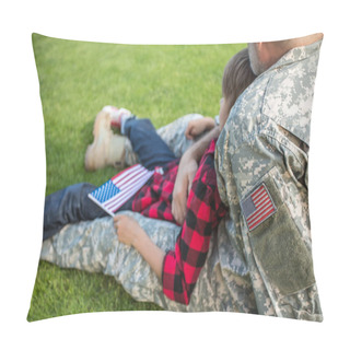 Personality  American Soldier Reunited With Son On A Sunny Day Pillow Covers