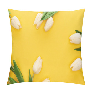 Personality  Top View Of Spring Tulips On Colorful Yellow Background Pillow Covers